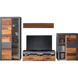 trendteam Indy Kastenmöbel-Sets grau Graphit matera, Old Wood farben) Wohnwände mit Glaseinsatz