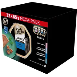 SHEBA Classics Pate Weißfisch, Kabeljau, Lachs und Thunfisch 32x85g
