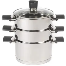 Russell Hobbs RH01170EU Excellence 3-teilig stapelbar Dampfgarer - 18cm-Dampfgarer-Set, Glasdeckel, Kompaktes Induktionspfannen, Großartig zum Zubereiten von Eiern, Fleisch, Chargenkochen, Edelstahl