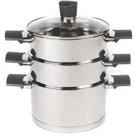 Russell Hobbs RH01170EU Excellence 3-teilig stapelbar Dampfgarer - 18cm-Dampfgarer-Set, Glasdeckel, Kompaktes Induktionspfannen, Großartig zum Zubereiten von Eiern, Fleisch, Chargenkochen, Edelstahl