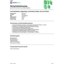 BerryBase Lochrasterplatine, doppelseitig, verschiedene Größen, Set mit 32 Stück