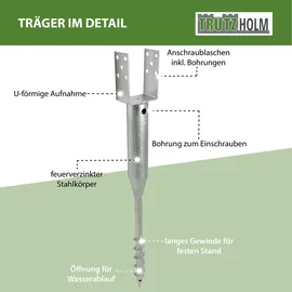 Trutzholm Zaunpfosten U-Profil 10 x 86,5 cm Silber/Feuerverzinkt
