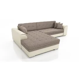 Fun Möbel Couchgarnitur SARRA Beige- Braun mit Schlaffunktion Ottomane Links - Beige