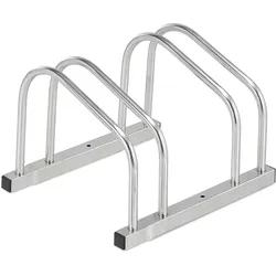 Relaxdays Fahrradständer Boden, für 2 Fahrräder, bis 50 mm Reifenbreite, Metall, Garage, Fahrrad-Aufstellständer, silber