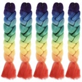 5 Stücke Kanekalon Jumbo Braid Ombre 60cm Regenbogen Flechthaar Jumbo Braid Kunsthaar Synthetik Kanekalon Haar Flechten Haarverlängerung für Crochet Twist Flechten Kunsthaar Zum Einflechten Braids