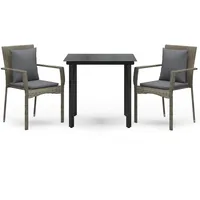 vidaXL 3-tlg. Garten-Essgruppe mit Kissen Schwarz und Grau Poly Rattan