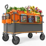 PORTAL Bollerwagen faltbar 300L XXL Große Ladefläche 120KG belastbar Handwagen mit Getränkehalter Seitentasche Transportwagen Leiterwagen klappbar Strandwagen Faltwagen für Garten Camping Festival