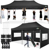 COBIZI Pavillon 3x6 Wasserdicht Stabil Winterfest mit 6 Seitenwand,Popup Faltpavillon Partyzelt,Sonnenschutz Gartenpavillon für Strand Hochzeit Camping mit Tasche mit Rollen(3 mal 6m Schwarz)
