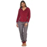 Normann Relaxanzug Damen Frottee Hausanzug Tupfendesign Homewear Loungewear rot 36/38