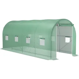 Outsunny Foliengewächshaus Tomatengewächshaus mit Fenster 500x200x210cm Folientunnel in Grün für Garten & Pflanzenzucht Aosom.de