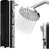 Yakimz Solardusche mit integriertem runder Duschkopf Fußdusche Montagematerial 60L (mit Schutzabdeckung、mit Handbrause、Silber) - Silber