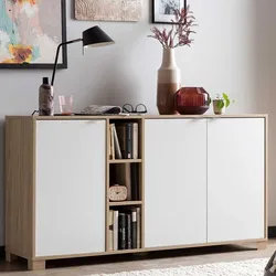 Esszimmerkommode in Eiche hell und Weiß modernem Design