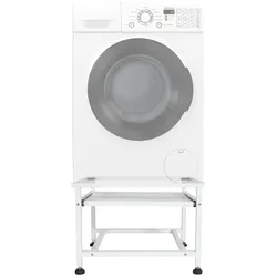 DELUKE® Waschmaschinen Untergestell mit Ablagefach MART - Stahl, für 150kg Universal Waschmaschinen Unterschrank Waschmaschinen Sockel Trockner Weiß
