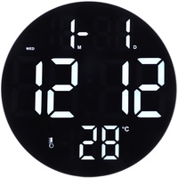 LED-Digitaluhr, Moderne Digitale Wanduhr, Batteriebetrieben, Reloj Digital Pared Round Clock Support Wandmontage,12 24 Stunden USB-betriebene Leise Uhr, für Wohnzimmer