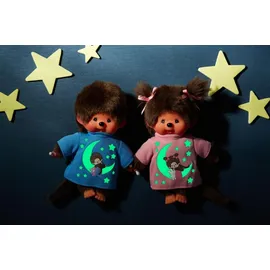 Sekiguchi Monchhichi Mädchen, Glow in the Dark Elementen und Zöpfen mit Schleifen, ca. 20 cm