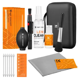 K&F CONCEPT 25-in-1 Kamerareinigungsset für DSLR-Kameras mit Vollformatsensor-Reinigungsstäbchen, 60ML & 20ML Objektivreiniger, Reinigungstücher, Blasebalg, Linsenstift, Mikrofasertücher, Tragetasche