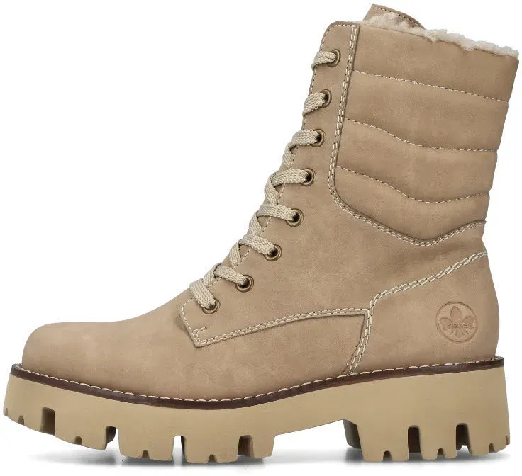 Rieker Damen Stiefelette Schnürer gefüttert Biker Boots braunbeige 40