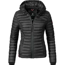 Steppjacke MARIKOO "Samtpfote", Damen, Gr. S (36), schwarz, Oberstoff: 100% Nylon, Futter: 100% Polyester, Wattierung: 100% Polyester, casual, figurbetont hüftlang, hoch geschlossener Ausschnitt, Langarm Ärmel ohne Ärmelschlitz Rippstrickbündchen kontrastfarben, Jacken, ultraleichte Übergangsjacke mit Kapuze