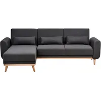 Beliani 3-Sitzer Ecksofa mit Schlaffunktion Schwarz Rechtsseitig mit Polsterung Gepolstert Holzbeine Stoffsofa Modern Wohnzimmer - Schwarz