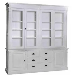 Vitrine Landhaus aus Kiefernholz, 4 Glastüren, 2 Türen, 6 Schubladen