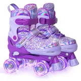 Kinder Rollschuhe, Rollschuhe Verstellbar mit 4 Größen Einstellbare, Rollschu...