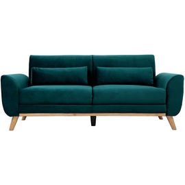 miliboo Skandinavisches Sofa 3-Sitzer Samt Petrolblau EKTOR