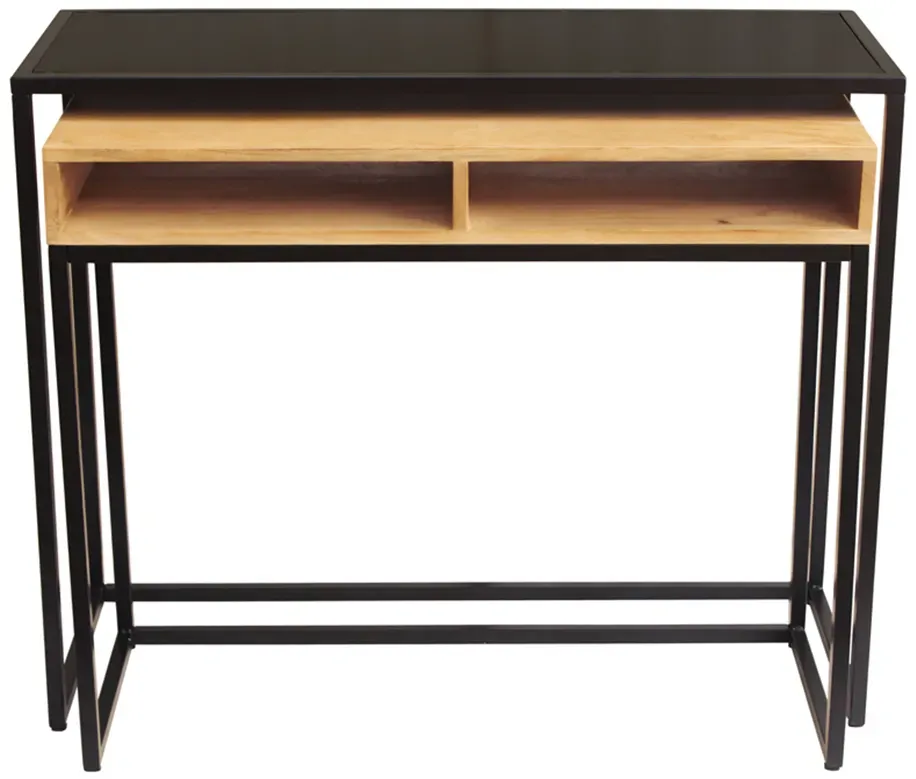 Console bureau d'appoint avec rangements casiers en bois manguier massif et métal noir L100 cm YPKA