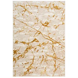 Teppich MY HOME "Kalmus, mit Schrumpfgarn-Effekt, Hoch-Tief" Gr. 4, gold (goldfarben), B:160cm H:11mm L:230cm, Kunstfaser, Teppiche, modernes Marmor Design, Kurzflor-Teppich, weich