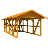 SKANHOLZ Skan Holz Carport Schwarzwald m. Dachschalung u. Abstellr. 424 x 772 cm Eiche