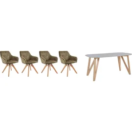 SalesFever Essgruppe 180x90 cm | 5 tlg. Eiche Massivholz Weiß