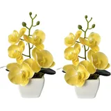 XIZHI Künstliche Orchideen mit Vase, 25,4 cm, künstliche Pflanze, Bonsai, Seidenblumen, Schmetterling, Orchidee mit Topf für Hochzeit, Büro, Heimdekoration, Innendekoration, 2 Stück (gelb)