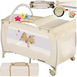 Tectake tectake® Kinder Reisebett, klappbar und höhenverstellbar, 2 Rollen mit Bremsen, inklusive Tragetasche, 132 x 75 x 104 cm