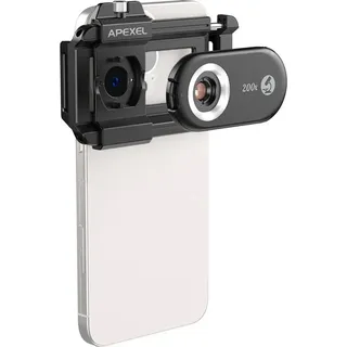 APEXEL APL-MS200 200X Handy-Mikroskopobjektiv mit LED-/UV-Lichtern, eingebautem CPL-Filter, Akku, Mikroskopaufsatz, Telefon-Mikroobjektiv mit unive...