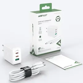 OEM Acefast 2W1 Netzwerk-Ladegerät 2x Usb C / Usb 65w Pd, Qc 3.0+Kabel Weiß