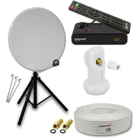 PremiumX Camping Satelliten-Komplettanlage 45cm Satelliten-Schüssel Hellgrau SAT Single LNB