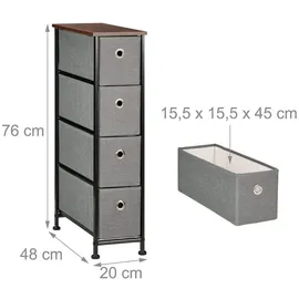 Relaxdays Nischenregal, 4 Schubladen Braun,Grau,Schwarz