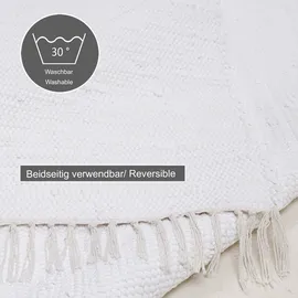 THEKO | Dhurry Teppich aus 100% Baumwolle Flachgewebe Teppich Happy Cotton | handgewebt | Farbe: Weiß | 40x60 cm