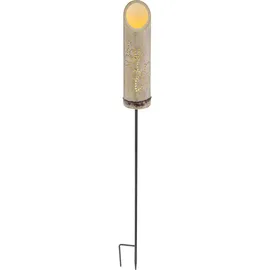 GLOBO Steckleuchte Bambus Solarleuchte Erdspieß Bambuslampe Solar, Dekor-Stanzungen, grün, LED warmweiß, DxH 12x79,5 cm,