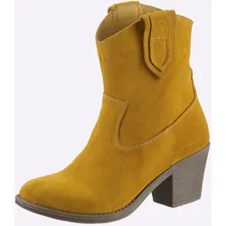 Stiefelette HEINE, Damen, Gr. 42, gelb, Leder, Veloursleder, Veloursleder, modisch, Schuhe Cowboyboots Cowboy-Stiefelette Stiefelette