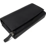 ROYALZ 'Orelia' Vintage Leder Geldbörse für Damen Portemonnaie groß mit vielen Fächern RFID-Blocker Brieftasche Querformat, Farbe:Schwarz