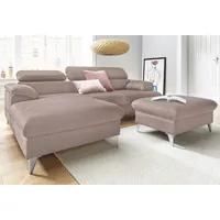 Ecksofa COTTA "Caluso L-Form" Sofas Gr. B/H/T: 254cm x 74cm x 167cm, Microfaser PRIMABELLE, Recamiere links, ohne Bettfunktion-ohne Bettkasten-mit Kopfteilverstellung, braun (mud) inklusive Kopfteilverstellung, wahlweise mit Bettfunktion