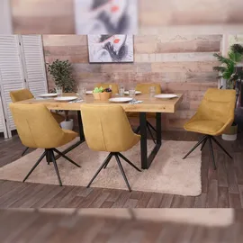 Mendler 2er-Set Esszimmerstuhl HWC-M65, Küchenstuhl Lehnstuhl Stuhl, drehbar Auto-Position Metall Stoff/Textil - senfgelb