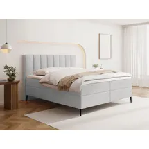 WFL GROUP Boxspringbett mit Bettkasten – Polsterbett 140 x 200 cm mit H4 Taschenfederkern Matratze & 5 cm Topper – Stauraumbett mit hohem Kopftei... - Hellgrau,