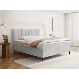 WFL GROUP Boxspringbett mit Bettkasten – Polsterbett 140 x 200 cm mit H4 Taschenfederkern Matratze & 5 cm Topper – Stauraumbett mit hohem Kopftei... - Hellgrau,