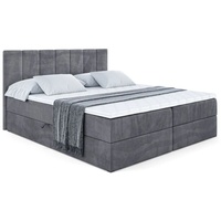 ALTDECOR Boxspringbett MOETI, Polsterbett mit Kopfteil und Bettkasten - Hart (H4) Matratze - 180x200 - Dunkelgrau Samt