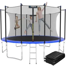 Kinetic Sports Trampolin Outdoor 'Salto Plus' Ø 183/244/305/366/400/430/490 cm - Komplett-Set für Kinder, USA Sprungtuch, Netz, Randpolster, Leiter - bis zu 160kg Blau-2 Ø 366 cm Ø 366 cm, Blau-2