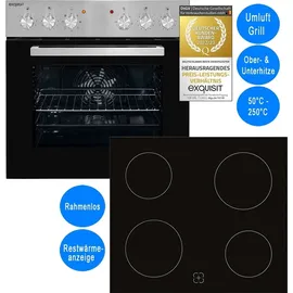 GGV Exquisit Exquisit Einbauherd-Set Backofen EHE10156-U-020 Set inox | Energieeffizienzklasse A | 59 l Garraum | Grill | Umluft Glaskeramikkochfeld | rahmenlos | Einbaubackofen 60 cm