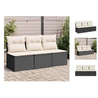 vidaXL Gartensofa mit Kissen 3-Sitzer Schwarz Poly Rattan