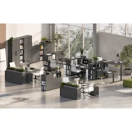 Germania Büromöbel-Set "Mailand", grau (graphit), Schreibtisch Breite 140cm Metall Spanplatte, Metall, Spanplatte, Arbeitsmöbel-Sets, Büromöbel-Set, inkl. Schreibtisch, Rollcontainer, Raumteiler und Sideboard