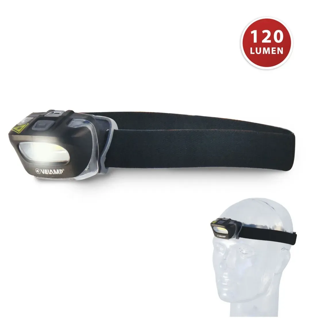 Velamp ZEUS Stirnleuchte, COB 3W, 120 Lumen, blendfreies Streulicht, mit Schalter, Lieferung ohne Batterien